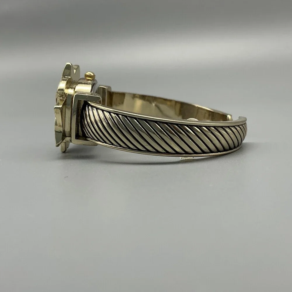 Poinsetta Hidden Dial Poinsetta Watch Women 30mm Gold Tone Open Cuff New Battery